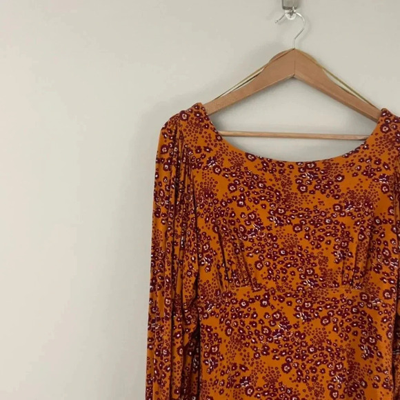 Free People Rust Orange Floral Balloon Sleeve Knit Top Size Small - Picture 5 of 7